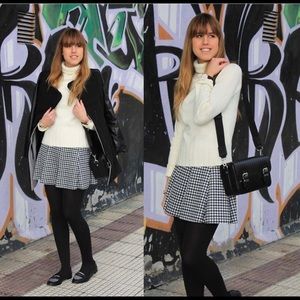 Stradivarius skirt skater houndstooth black white